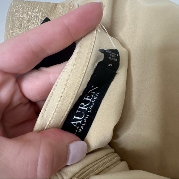 LAUREN RALPH LAUREN Womens Gold Shimmer Strapless Belted Evening Dress Gown - Picture 6 of 6